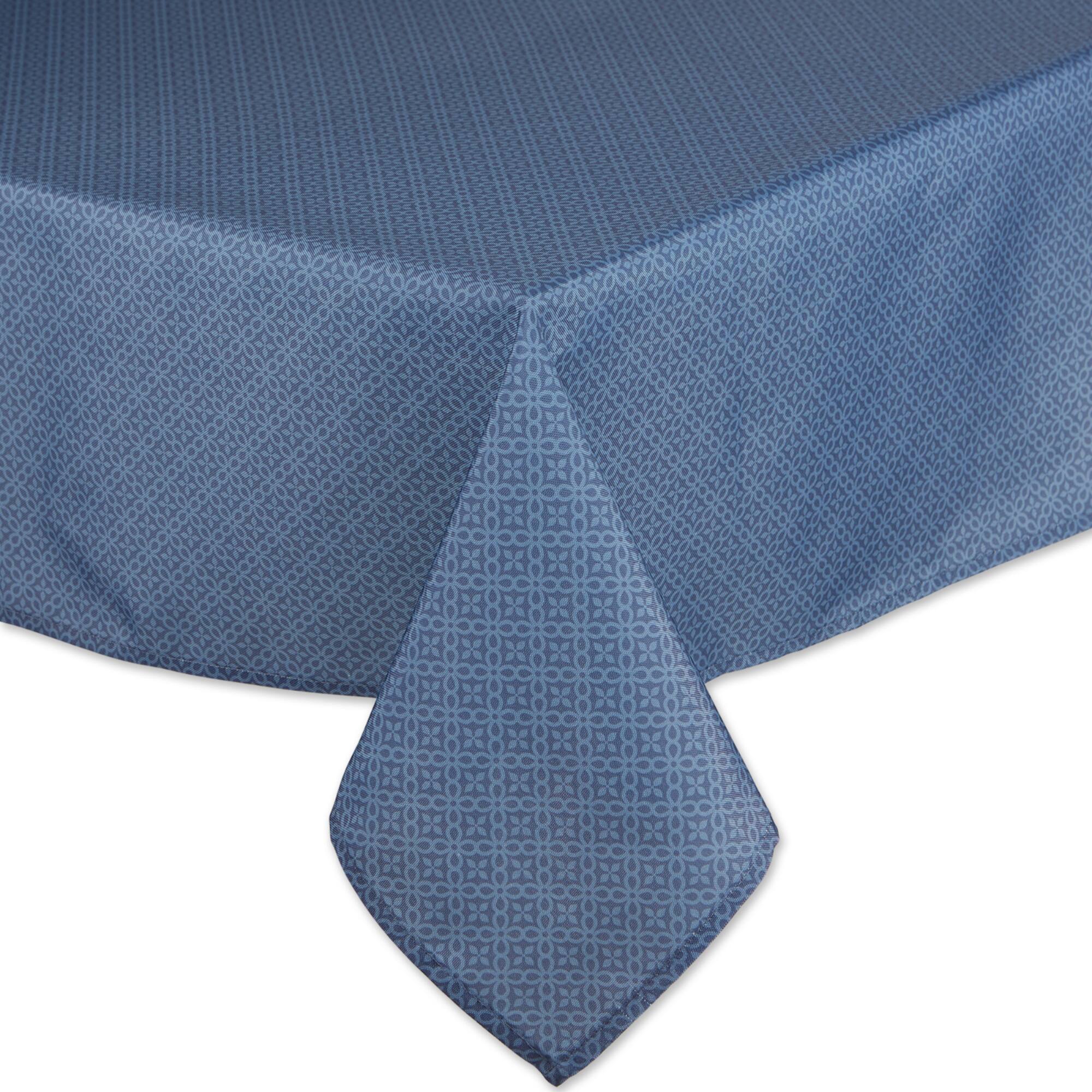 French Blue Tonal Lattice Print Outdoor Tablecloth With Zipper 60" x 84"